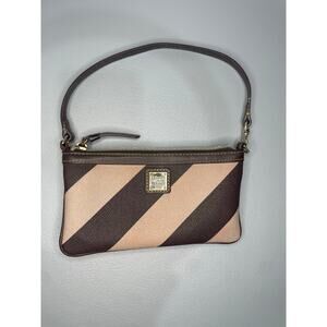 Vintage Dooney & Bourke Tan Brown Stripe Wristlet Y2K Preppy Leather Neutral